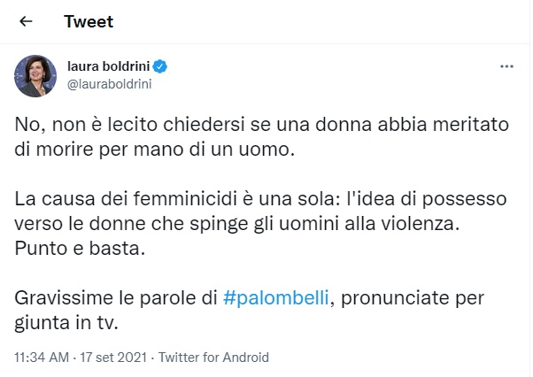 Laura Boldrini su twitter