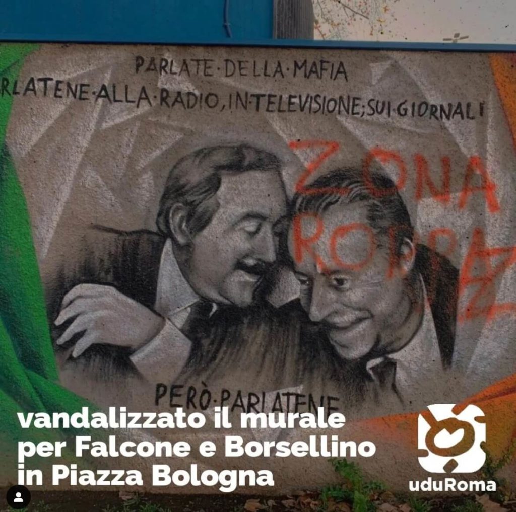 murale falcone borsellino vandalizzato roma